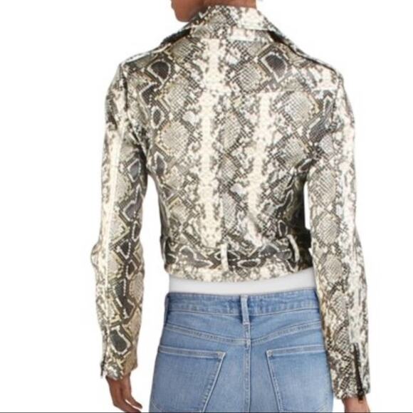 Aqua Women's Black/Gray/Cream Snakeskin Faux Leather Motorcycle Jacket Sz L - Picture 7 of 7